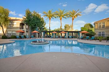 Resort inspired pool with sundeck